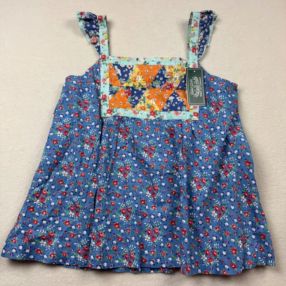 Polo Country Ralph Lauren Patchwork Dress Blue Floral Ruffle Straps Size 16‎